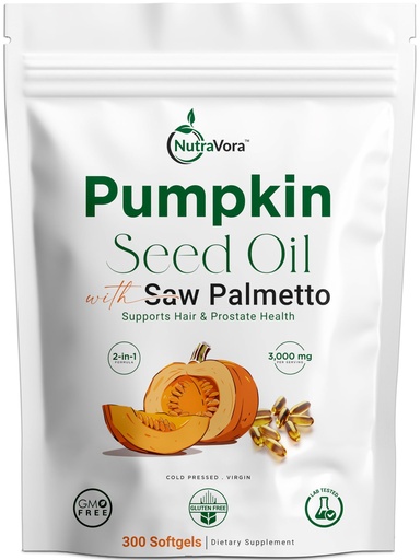[BRSRECT2A5YAGDT7] Pumpkin Seed Oil with Saw Palmetto Capsules – Men’s Prostate, Hair & Hormone Support Supplement – 3000 mg High Potency Cold-Pressed Formula – Non-GMO, Gluten-Free, Lab Tested – 300 Softgels