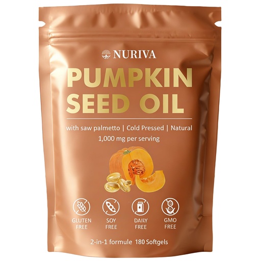 [BRSRGHYZCQFA43T3] NURIVA Pumpkin Seed Oil with Saw Palmetto – Cold Pressed, Pure Virgin Oil, Rich in Essential Fatty Acids & Phytosterols – Supports Hair, Urinary & Prostate Health – Non-GMO, 100% Natural(1pc)