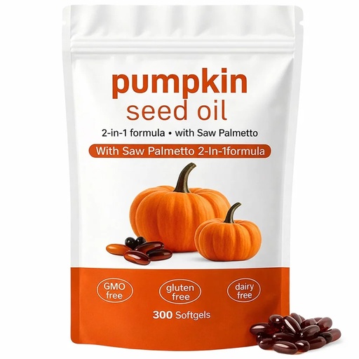 [BRSRECYOBMMBUG3Z] Pumpkin Seed Oil Capsules, 2 in 1 Pumpkin Seed Oil with Saw Palmetto for Hair, 3000mg Pure & Natural Supplement, Supports Hair Heart Skin Supplement, Non-GMO, Gluten Free, 300 Softgels (1)