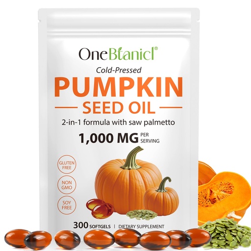 [BRSREFAEBYMGGDTA] Pumpkin Seed Oil with Saw Palmetto 2-in-1 Formula 300 Softgels, Cold Pressed, Pure Virgin Oil, Supports Hair, Urinary, Bladder & Prostate Health, Non-GMO