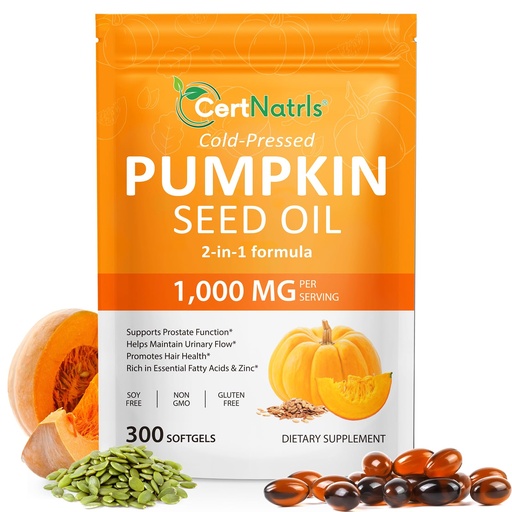 [BRSREHQYOJ6QOCLD] Pumpkin Seed Oil with Saw Palmetto (1000mg per Serving), Cold-Pressed Pumpkin Seed Oil for Hair Growth, Prostate Health, Urinary Tract Support, 300 Softgels Supplement of Essential Fatty Acids