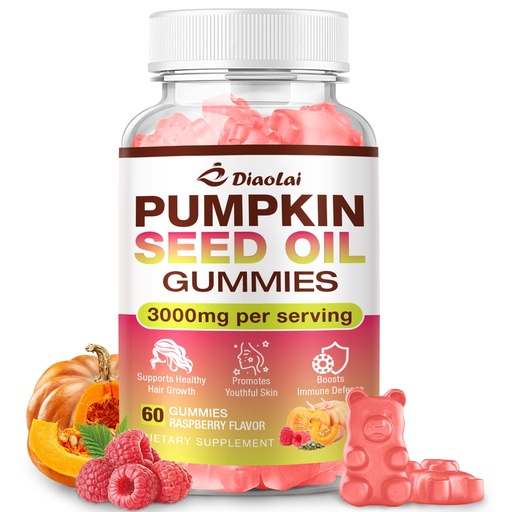 [BRSREAIFBMHBQEIU] Sugar-Free Pumpkin Seed Oil Gummies with Saw Palmetto for Hair Growth - Organic Supplement for Skin Health & Prostate Support - High-Purity Extract for Women & Men, Raspberry Flavor, 60 Count
