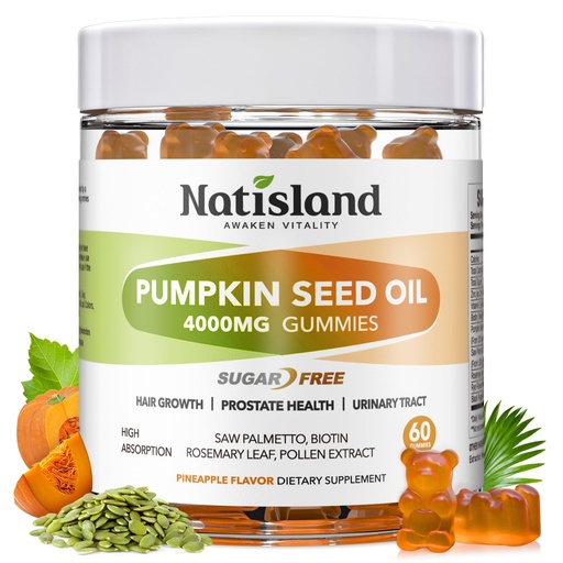 [BRSREHQRC4IWEAAY] Pumpkin Seed Oil Gummies with Saw Palmetto, Cold Pressed Pumpkin Seed Oil Supplement for Hair Growth, Prostate Health & Urinary Tract Support, Sugar Free, Vegan Pineapple Flavor, 60 Count