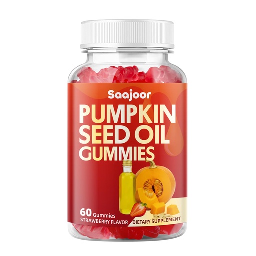 [BRSREBAFCV7A233B] Organic Pumpkin Seed Oil Gummies with Saw Palmetto for Hair Growth & Skin Health | Vegan, Non-GMO, Gluten-Free Strawberry Flavor | 60 Count