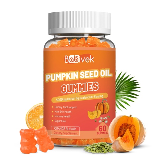 [BRSRGYLQAFYBSCYZ] Sugar Free Pumpkin Seed Oil Gummies - 5000mg Per Serving with Saw Palmetto, Organic Pumpkin Seed Oil Supplement for Hair Growth & Skin Health, High Extract for Women and Men, 60 Count