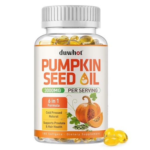 [BRSREBL5BEJQ4A3F] duwhot Pumpkin Seed Oil Capsules for Hair, with Saw Palmetto, Vitamin A, E, Biotin, Zinc, 3000mg Per Serving, Cold Pressed, 180 Softgels