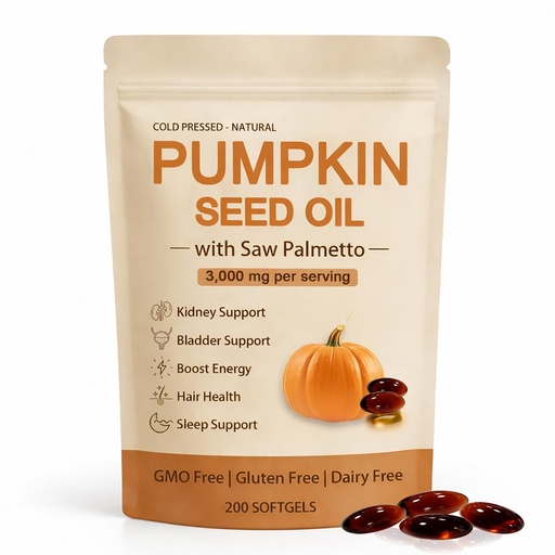 [BRSRGBQ6BAMQKHTA] wuliao Pumpkin Seed Oil Softgels 3000mg with Saw Palmetto – Supports Kidney Wellness & Bladder Comfort, Thicker Fuller-Looking Hair, Steady Energy & Daily Vitality – Non-GMO, Gluten-Free (1)