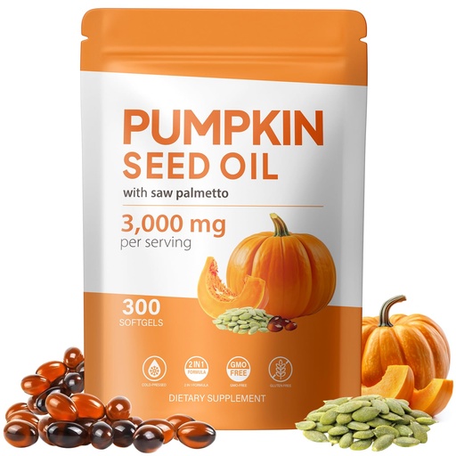 [BRSRGBIKDMARYFLP] Pumpkin Seed Oil with Saw Palmetto Capsules - Advanced Pumpkin Seeds Oil Supplement, Cold Pressed, Pure Virgin Оil, Non-GMO - Supports Hair, Urinary, Bladder & Prostate Health, 300 Softgels