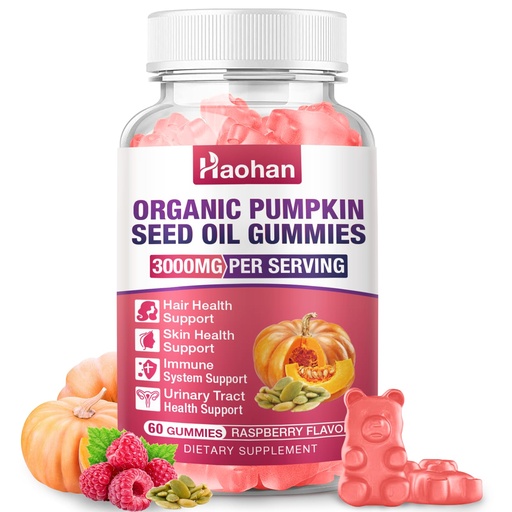 [BRSREAIFBYPQ4CA4] Haohan Pumpkin Seed Oil Gummies with Saw Palmetto for Hair Growth in Women & Men - Organic Hair Skin & Nails Supplement with High-Purity Extract - Sugar-Free, Non-GMO, Raspberry Flavor, 60 Count
