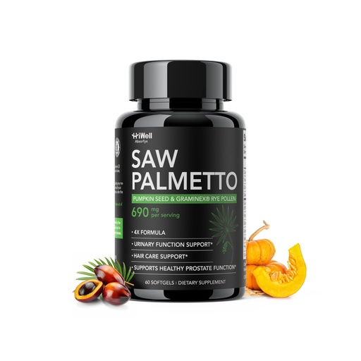 [BRSREHAKDEHWE3L4] HiWell Absorfyx Saw Palmetto for Men Prostate Health Supplement, Pharmaceutical Grade - Pumpkin Seed Oil - Graminex - Nettle Supports Urinary Function & Hair Loss Prevention,DHT Blocker, 60 softgels