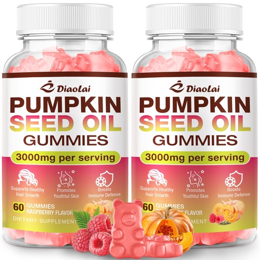 [BRSREAIFBZ7A2CAU] Sugar-Free Pumpkin Seed Oil Gummies with Saw Palmetto for Hair Growth - Organic Supplement for Skin Health & Prostate Support - High-Purity Extract for Women & Men, Raspberry Flavor, 120 Count