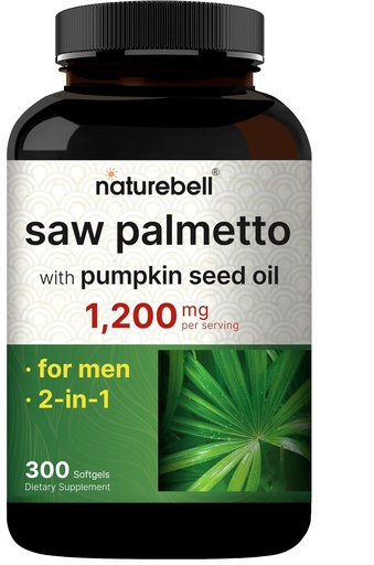 [BRSRGZD3BB5G22TV] NatureBell Saw Palmetto with Pumpkin Seed Oil 1,200 mg Per Serving, 300 Softgels – 2-in-1 Saw Palmetto for Men – 100 Day Supply – Non-GMO, Gluten Free