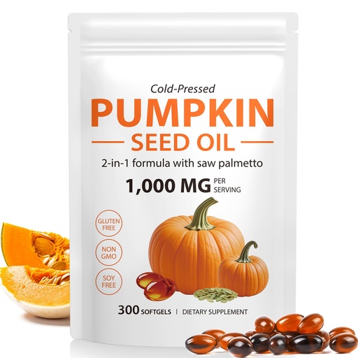 [BRSRGZ3YBUCGKHL4] Tiuedu Pumpkin Seed Oil Capsules, 300 Softgels, Cold Pressed Pumpkin Seed Oil Capsules with Essential Fatty Acids & Phytosterols,Supports Hair, Urinary, Bladder & Prostate Health