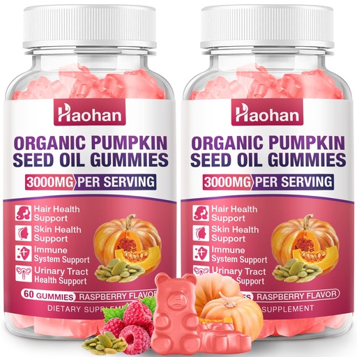 [BRSREAIFBN6AAG3X] Haohan Pumpkin Seed Oil Gummies with Saw Palmetto for Hair Growth in Women & Men - Organic Hair Skin & Nails Supplement with High-Purity Extract - Sugar-Free, Non-GMO, Raspberry Flavor, 120 Count