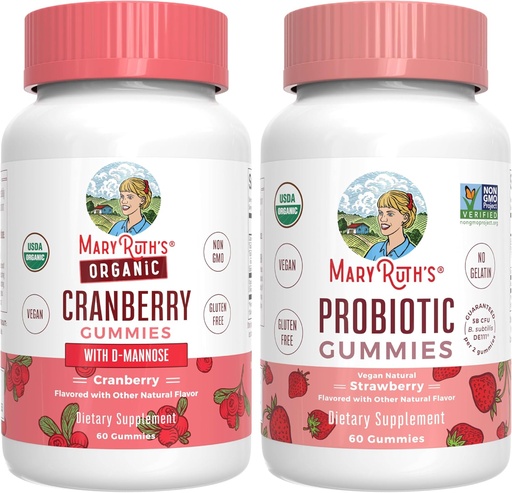 [BRSRAGA5AQMWOCDG] MaryRuth Organics Cranberry & Probiotic Gummies (Strawberry) | USDA Organic, Clean Label Project Verified® | Vitamins for Urinary Tract & Gut Health | Vegan, Non-GMO, No Gelatin