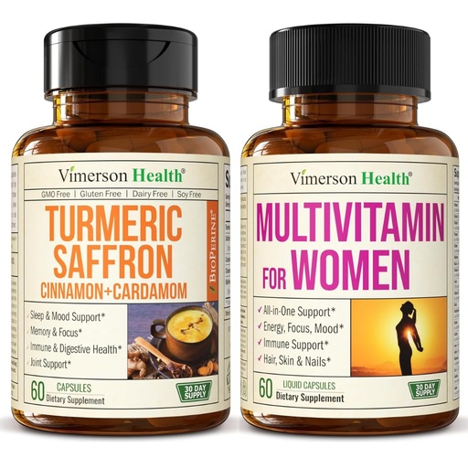 [BRSREZYLOV5GCHTL] Vimerson Health Turmeric Saffron & Women’s Liquid Multivitamin – Mood, Energy & Joint Wellness Bundle for Women