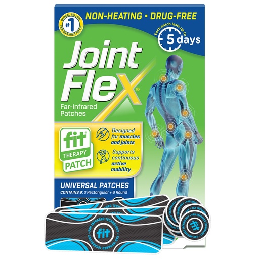 [BRSRMGAYB4MAKHT6] JointFlex FIT Therapy Far Infrared Universal Patch, Supports Continuous Active Mobility for Muscles & Joints, up to 5 Days/Patch, Water Resistant, Non-Heating, Drug-Free, 9-ct, 3 Rectangular/6 Round