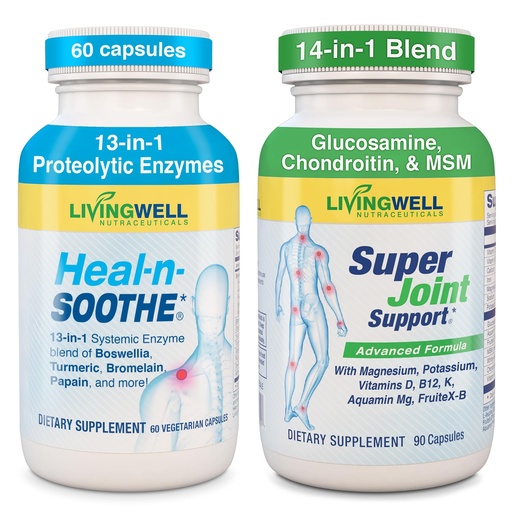 [BRSRGFALAANQKGY3] HEAL-N-SOOTHE & SUPER JOINT SUPPORT Supplement - Proteolytic Enzyme Formula with Turmeric, Bromelain & Boswellia for Joint Health - Plus Glucosamine, MSM & Chondroitin for Joint Flexibility & Mobility