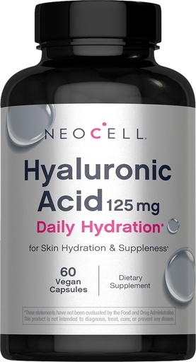[BRSWKFA3CMAAC2LI] NeoCell Hyaluronic Acid Capsules | 60 Pills | 125 mg | Daily Hydration | Hair, Skin & Nails | Vegan Supplement