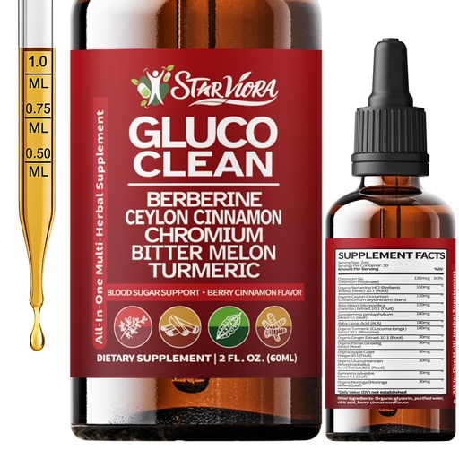 [BRSRG2Q5CF6WCCTX] Gluco Clean Sugar-Free Herbal Blend with Berberine & Chromium, Bitter Melon, Ginseng and Alpha Lipoic Acid for Daily Wellness (2 Fl Oz (Pack of 1))