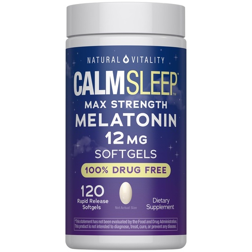 [BRSRE2QZAEJQAYDJ] Natural Vitality Melatonin Softgels | 12mg Maximum Strength Supplement | 100% Drug Free | 120 Count