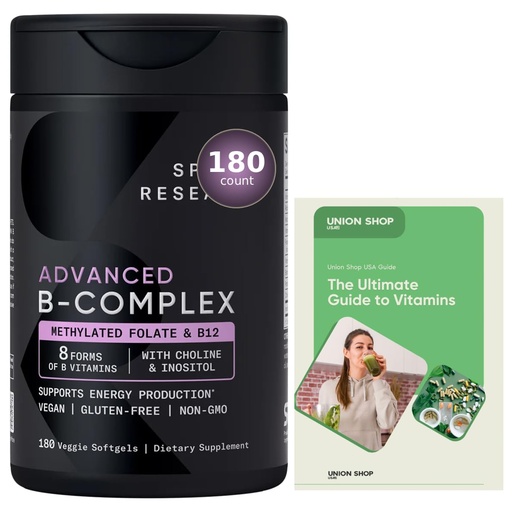 [BRSREHALCABB6G3A] Advanced B-Complex with Methylated Folate & B12-3 Month-Supply - Vegan, Gluten Free, Non-GMO Energy - 180 Count + Exclusive Vitamin Guide