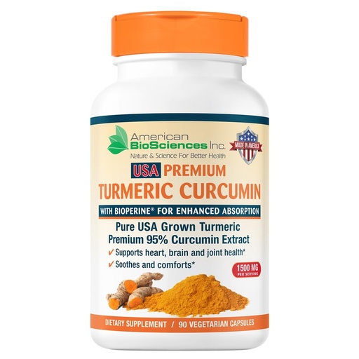 [BRSROGI2OIIRYCLL] Pure USA Grown Premium Turmeric Curcumin with BioPerine 1500mg - 95% Standardized Curcuminoids & Black Pepper Extract for Enhanced Absorption - Natural Joint Support - 90 Capsules