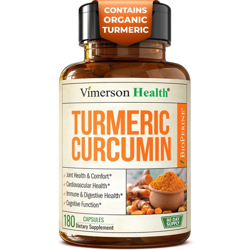 [BRSREZLQB4NAOC32] Turmeric with Black Pepper - High Potency Organic 1200mg Turmeric Curcumin Supplement for Joint Support & Digestive Health - Curcumin with Black Pepper for High Absorption - Non-GMO - 180 Capsules