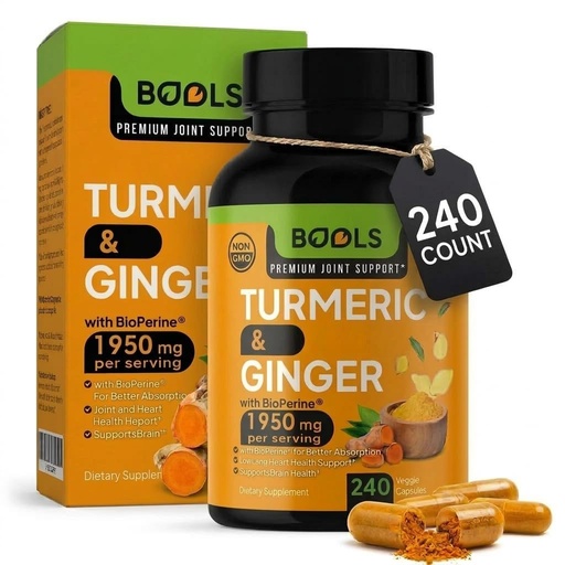 [BRSROCAPOZ5RYADZ] Turmeric Curcumin Supplement with BioPerine & Ginger, Turmeric Curcumin with Black Pepper 1950mg for Max Absorption Joint Support- Non-GMO Turmeric Supplement, Vegan, 240 Capsules