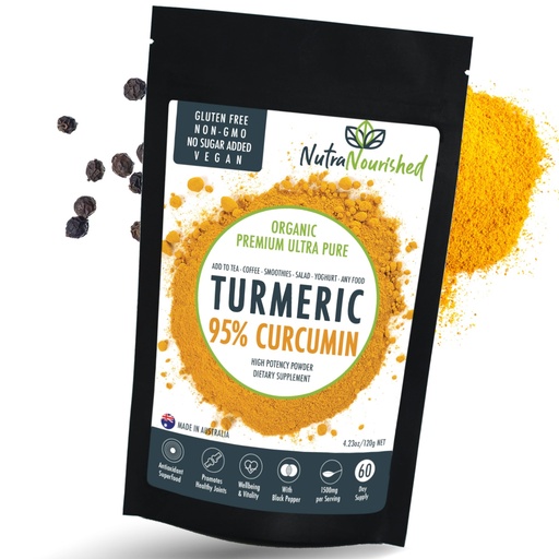 [BRSWGHAYDJYBSGT7] Organic Turmeric 95% Curcumin Powder – 1500mg Extract with Black Pepper – Non-GMO, Vegan, Gluten-Free, Natural Supplement – 120g