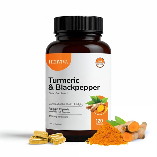 [BRSREGQEBYARQELK] Turmeric Curcumin 1500mg with Black Pepper 5mg – High Potency, Vegan Capsules – Non-GMO, Gluten-Free – 120 Count