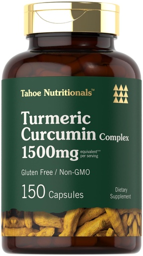 [BRSRAYI2A4PWYH34] Tahoe Nutritionals Turmeric Curcumin Supplement | 150 Capsules | Complex with Black Pepper | Non-GMO and Gluten Free