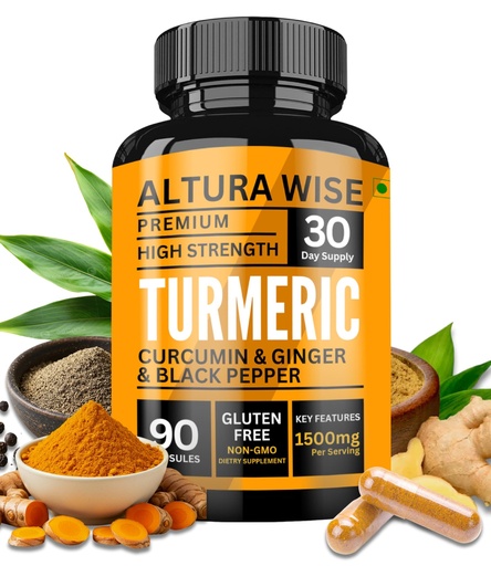 [BRSREYAHPN7RUCT5] 4 in 1 Organic Turmeric Capsules High Strength and Black Pepper with Active Curcumin with Ginger 1500mg - Advanced Tumeric - Each 90 Veg Capsule (3 Capsules per Serving)