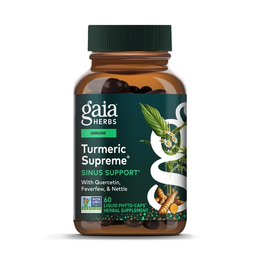 [BRSWIGY3DEOWEDDY] Gaia Herbs Turmeric Supreme Sinus Support - Helps Provide Sinus Relief & Healthy Response* - with Quercetin, Curcuminoids from Turmeric, Black Pepper & More - 60 Vegan Liquid Phyto-Caps (20 Servings)