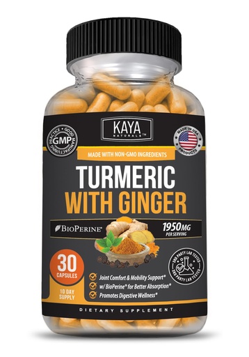 [BRSRM235C4CWCCTD] Kaya Naturals - Tumeric Curcumin Standardized - Tumeric Ginger Supplement - Movement Support with Bioperine - Curcumin Nature Made - 1950mg - 30 Count - Veggie Capsule