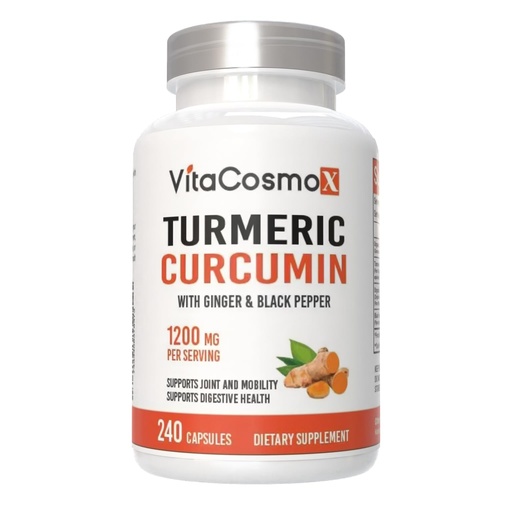 [BRSREBDYOAJR6F3B] Turmeric Curcumin with Bioperine 1200 mg, Veggie Capsules, 240 Count, Non-GMO, Vegan