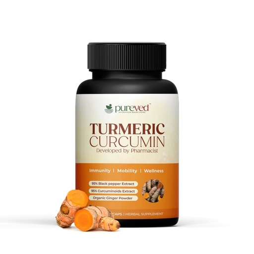 [BRSREFD4OYNAIEQ7] Turmeric Curcumin 90 Veg Capsules with Black Pepper and Ginger for Better Absorption | 100% Pure & Natural | Made in India