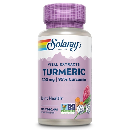 [BRSWIYQPAQJREC3A] SOLARAY Turmeric Supplement 300 mg - Turmeric Root Extract with 95% Curcumin - Joint Support Supplement for Joint Health and Comfort - Non-GMO, Vegan, Gluten Free, 60-Day Guarantee, 120 Servings