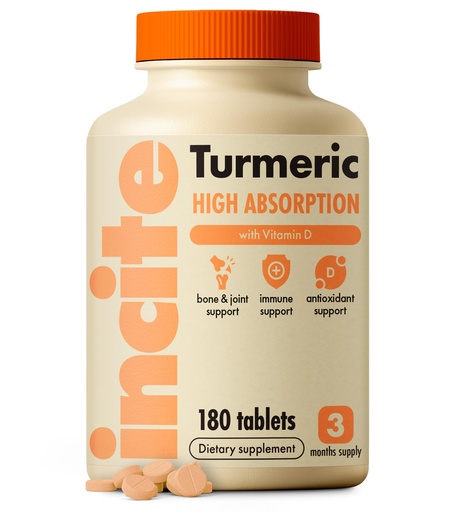 [BRSW2FAYBYIQKCYY] Incite Nutrition Turmeric Supplement 2000mg. 3 Month Supply of High Strength Curcuma Tablets. Natural Antioxidant and Relief Supplement. with Added Vitamin D3 to Boost Your Defenses