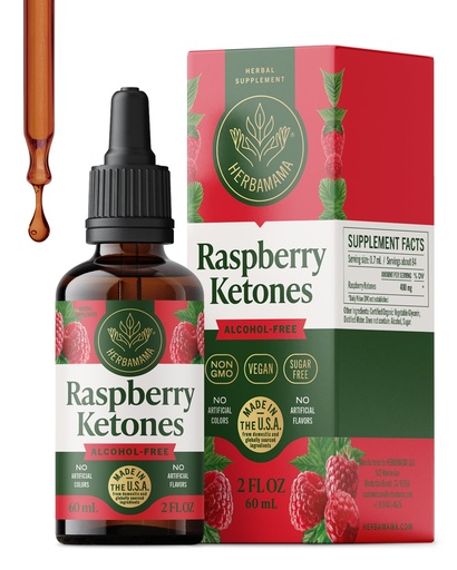 [BRSREEAFCQORAG3O] HERBAMAMA Raspberry Ketones Liquid Supplement - Metabolism Support & Weight Management - Appetite Control and Craving Relief Support* - Vegan, Non-GMO, Alcohol & Sugar-Free, 84-Day Supply