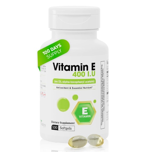 [BRSREHYTA4IBAELH] Vitamin E 400 IU Softgels – Antioxidant Vitamin E Supplement (DL-Alpha-Tocopheryl Acetate) – Vitamin E Capsules for Skin & Body Support – 100 Softgels, 100 Day Supply