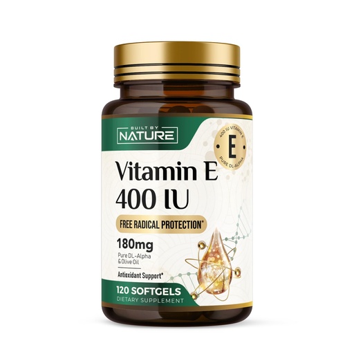[BRSRACYFBEAQYGTH] Built by Nature Vitamin E with Olive Oil - 400 IU (dl-Alpha Tocopherol) - High Potency Antioxidant Supplement for Immune, Skin & Heart Health - Non-GMO - 4 Month Supply, 120 Softgels