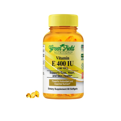 [BRSREAD5DN6BAGTJ] Greenfield Nutritions Halal Vitamin E 400 IU Softgels (180mg) 60 Counts – Dietary Supplement for Skin, Heart, Eye, and Immune Health Support – 2 Month Supply