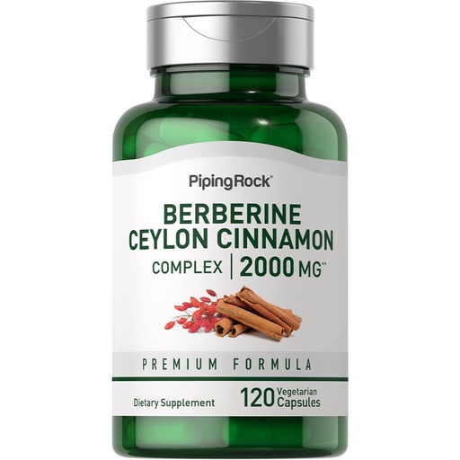 [BRSRMYYPCQHGCYL7] Piping Rock Berberine HCI Ceylon Cinnamon Complex | 120 Capsules | Herbal Extract Supplement | Vegetarian, Non-GMO & Gluten Free Formula