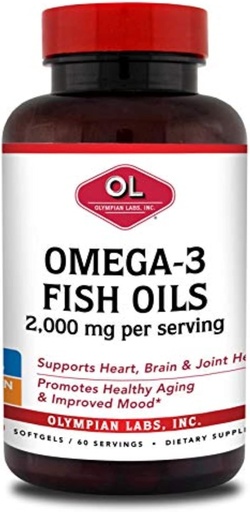 [BRSWIYQ4DEOBOGT4] Olympian Labs Omega-3 Fish Oils, 2000mg per Serving - Helps Support Brain & Heart Health, 120 Count, (73)