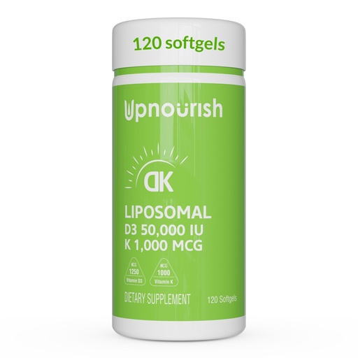 [BRSRABDQPMMGE2TK] UpNourish Liposomal Vitamin D3 50000 IU (Vitamina D3 de 50000) with 1000 mcg Vitamin K, High Dose Vitamin D3 K2, Vitamin D 50000 IU with K1, K2 MK-4 and MK-7, 120 Mini Softgels