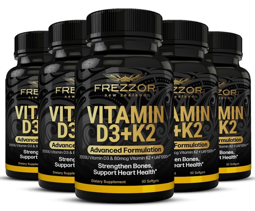 [BRSW2BT2B4IROCTX] FREZZOR Vitamin D3 and K2 Caps, High Potency D3 2000IU and K2 (MK7) 80mcg, Unique Vitamin D3 from 100% New Zealand Sheep's Wool Lanolin 300 Softgels 5 Month Supply