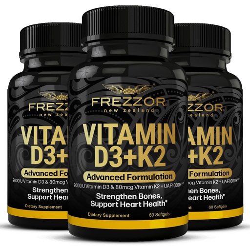 [BRSW2BT2B4HG2CI7] FREZZOR Vitamin D3 and K2 Caps, High Potency D3 2000IU and K2 (MK7) 80mcg, Unique VIT D3 from 100% New Zealand Sheep's Wool Lanolin,180 Softgels 3 Month Supply