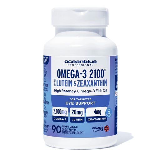 [BRSRGYIKCBYGAFA3] Oceanblue Omega-3 2100mg with Lutein & Zeaxanthin for Eye, Brain, & Heart Health Support | Wild Caught Triple Strength Fish Oil Supplement with DHA & EPA | Orange Flavor, 90 softgels, 1 Month Supply