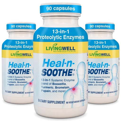 [BRSRMH3YBAMGMCDZ] HEAL-N-SOOTHE Proteolytic Systemic Enzymes – Joint Supplement with Bromelain, Papain, Boswellia – Joint Mobility, Muscle Flexibility, Protein Digestion, Circulatory & Immune Health - 90 Count (3 Pack)